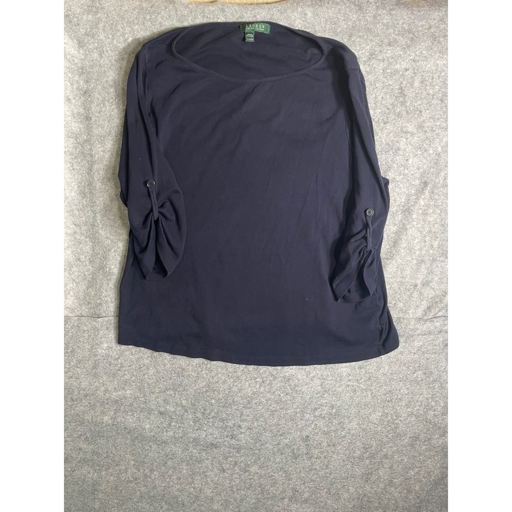 Lauren Ralph Lauren Womens Navy Blue Cotton Boat Neck 3/4 Sleeve Top Size XL